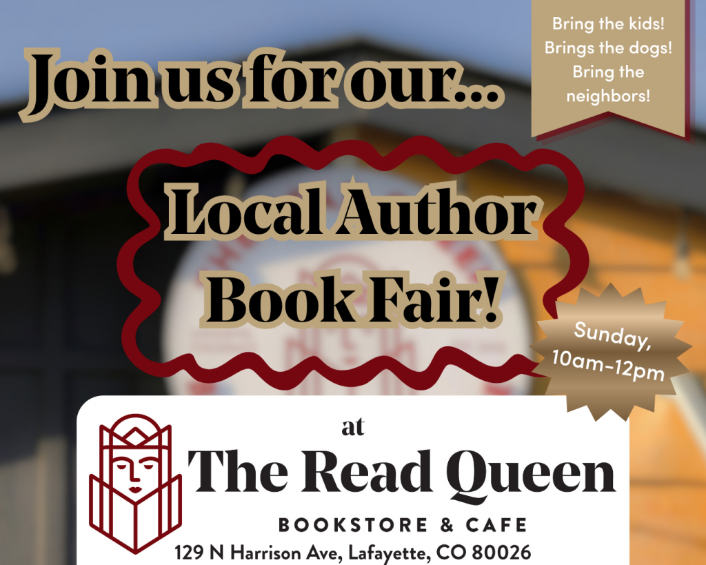 blurry background. words say Join us for our... Local Author Book Fair