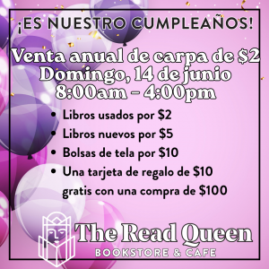 Fondo rosa con globos morados y palabras.